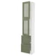 SEKTION kitchen cabinet with 3 gray-green glass doors and drawers.