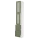 SEKTION kitchen unit in grey-green with glass doors and drawers.