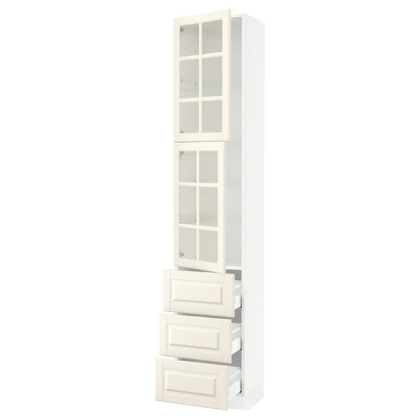 White SEKTION kitchen cabinet with glass doors and drawers, traditional style.