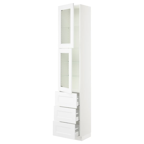White SEKTION kitchen cabinet with glass doors and drawers, modern design. 25-year guarantee.