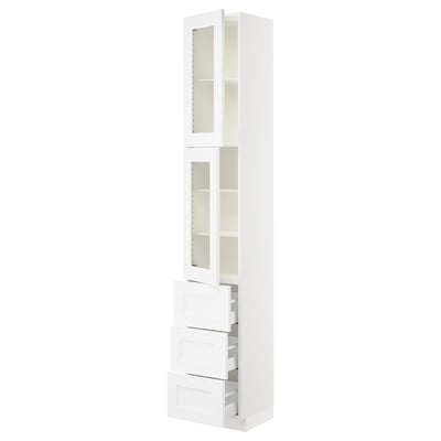 Ikea SEKTION white kitchen cabinet, glass doors, adjustable shelves, pull-out drawers.