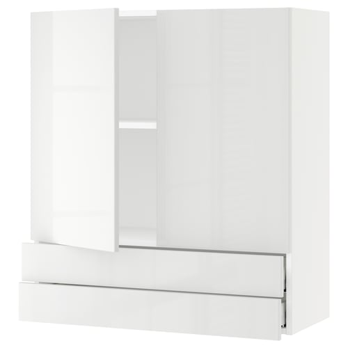 White modern kitchen unit with glass door & drawers.