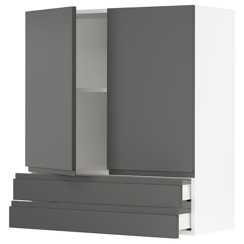 Modern dark grey kitchen cabinet with two doors and a drawer, featuring sleek minimalist design.