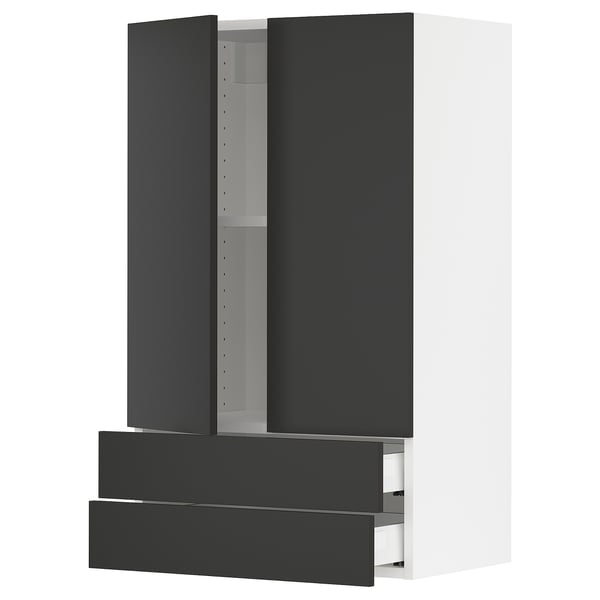Black ikea SEKTION kitchen cabinet with two drawers and one shelf, modern and sleek design.