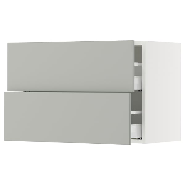 SEKTION light grey kitchen cabinets, modern clean look, smooth drawers.