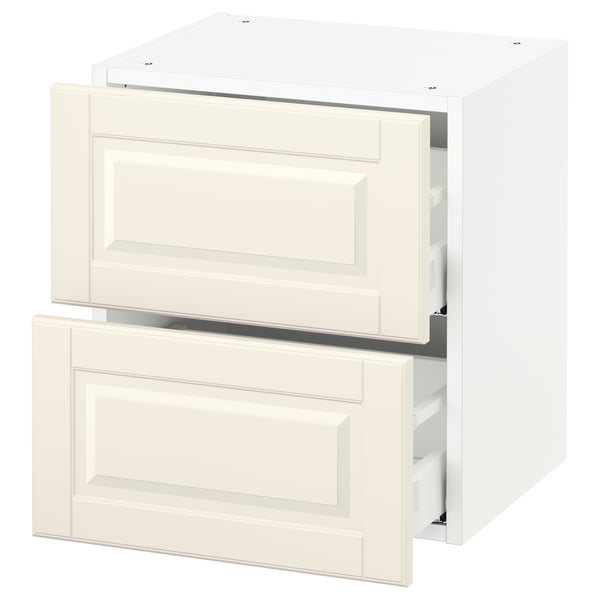 SEKTION white kitchen cabinet with two off-white drawers and bevelled edges.