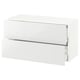 White modern kitchen cabinet with sleek, glossy finish and two drawers.