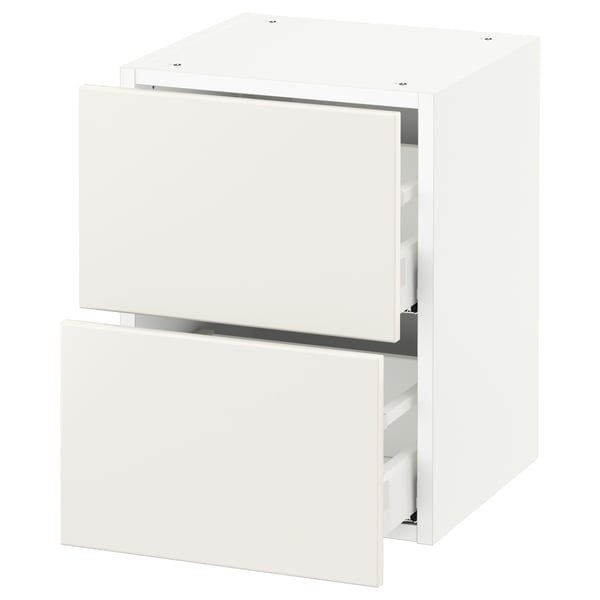 White SEKTION kitchen cabinet with drawers, sleek design, smooth finish, square shape.