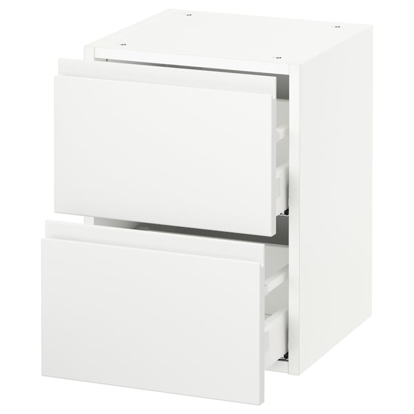 SEKTION white kitchen unit, modern minimalist, matte finish, two drawers open.