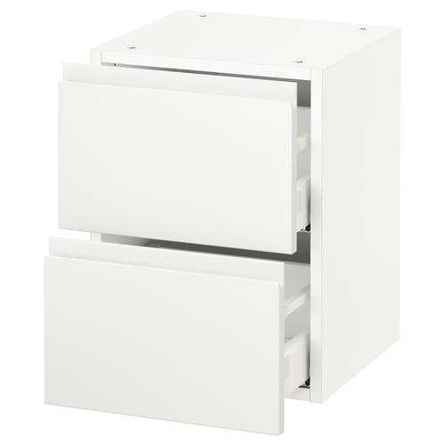 SEKTION white kitchen unit, modern minimalist, matte finish, two drawers open.