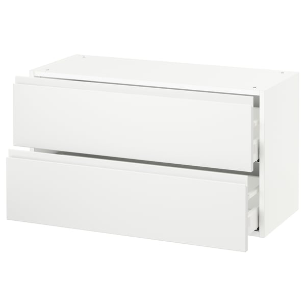 White modern ikea SEKTION kitchen cabinet with sleek drawers.