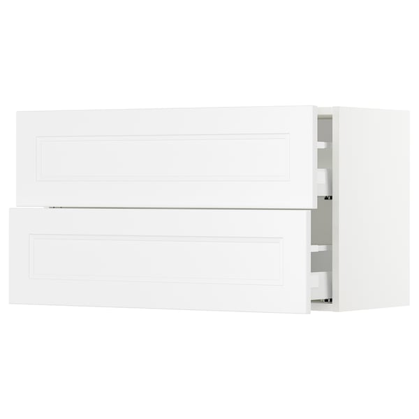 Ikea SEKTION white kitchen cabinets - modern, white, rectangular, wooden, two sections, soft-close drawers.