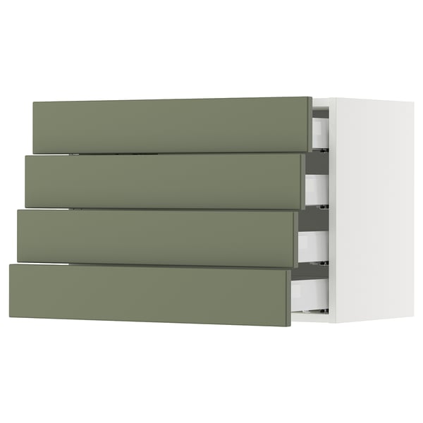 Ikea SEKTION kitchen unit with green drawers, four-tiered, modern design.