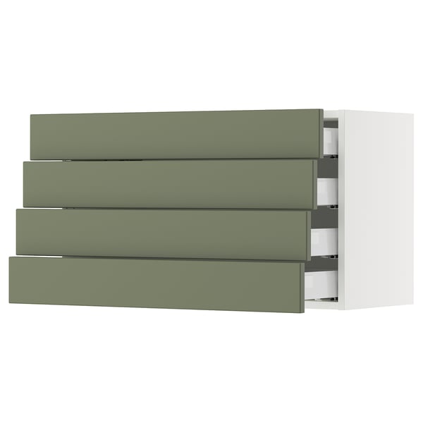 SEKTION kitchen with gray-green drawers and white sides, modern minimalist design.