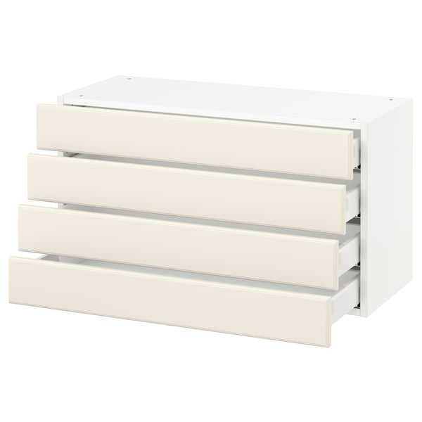 SEKTION kitchen drawer unit. White with 4 off-white drawers, sleek and smooth.