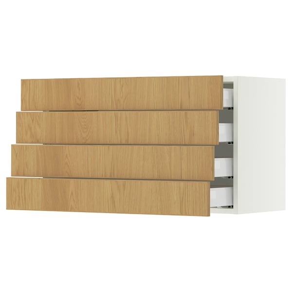 SEKTION / MAXIMERA Wall cabinet with 4 drawers, white/Sinarp oak veneer, 91x37x51 cm