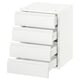 A white SEKTION kitchen cabinet with four full-extension drawers. The cabinet a modern, minimalist design with integrated handles.
