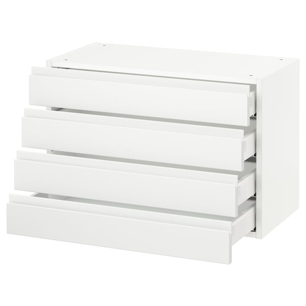 A white SEKTION kitchen cabinet with four full-extension drawers in a modern, minimalist design.
