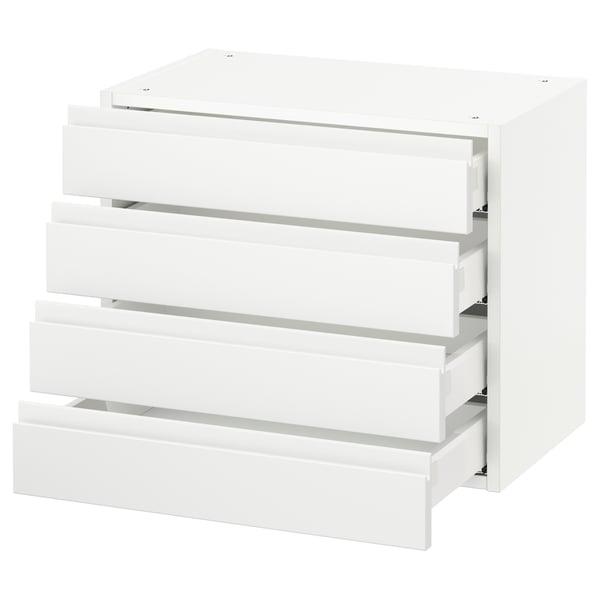 Modern white SEKTION kitchen cabinet, gleaming finish, with sleek, minimalist drawers and integrated handles.