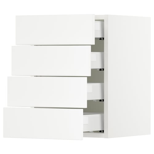 SEKTION white kitchen cabinets: modern minimalist design with sleek, smooth drawer fronts, and integrated runners.