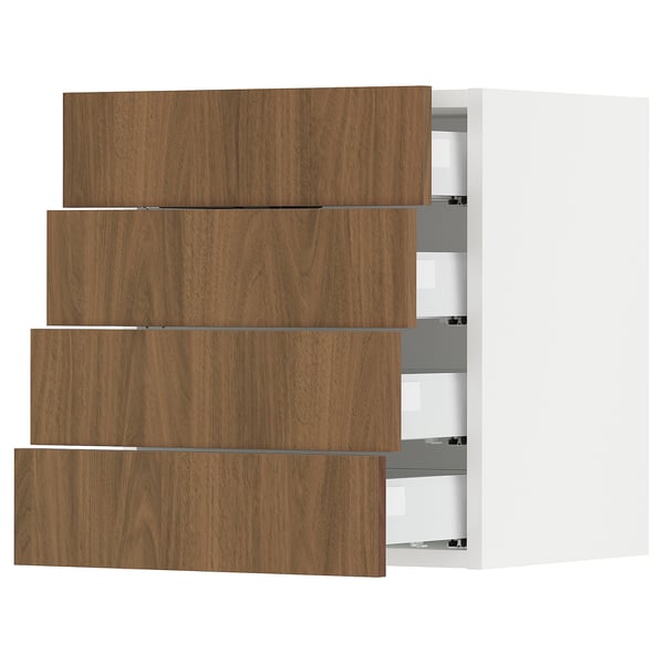 Modern walnut SEKTION kitchen cabinet with four wooden drawers.