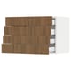 Walnut-colored wooden kitchen cabinet with four drawers, white and sleek design.