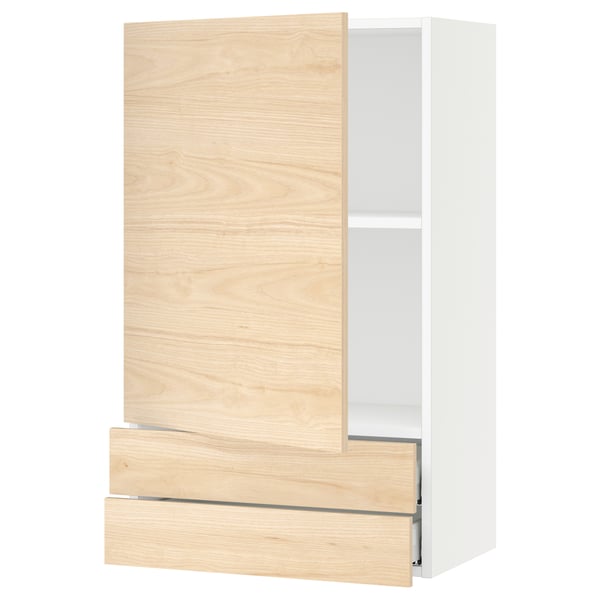 SEKTION kitchen cabinet. Light wood, modern design. Tall unit with 2 drawers, 1 shelf.