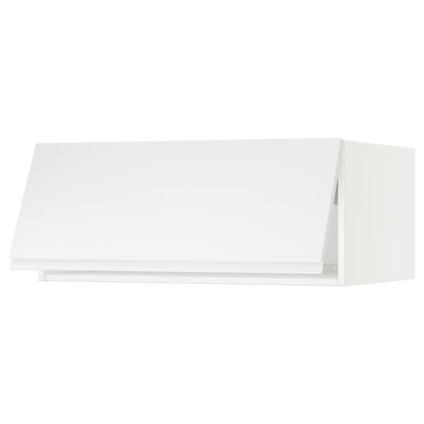 Modern white minimalist kitchen cabinet, rectangular shape.