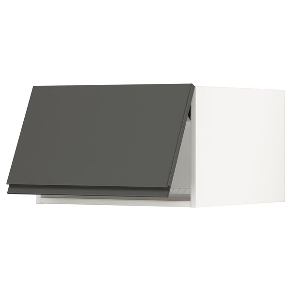 A modern dark grey kitchen cabinet, featuring sleek, handleless doors, and a sturdy rectangular shape. Part of the ikea SEKTION system.