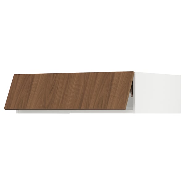 Modern kitchen shelf, walnut finish, smooth surface.