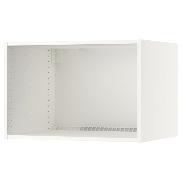 White wall-mounted kitchen cabinet, rectangular, perforated back panel for ventilation.