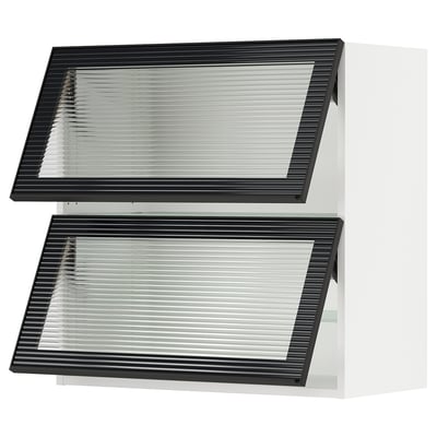 SEKTION black glass kitchen cabinet, sleek modern design, with two reeded glass doors.