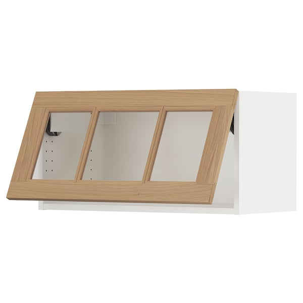 SEKTION kitchen cabinet in oak with glass doors, light wood colour, rectangular shape, modern design.