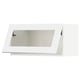 White wall cabinet, modern design, rectangular shape, open front.