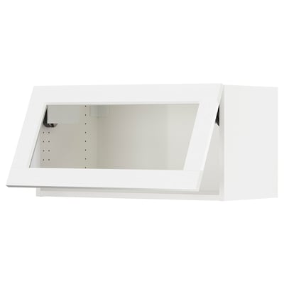 A white SEKTION kitchen wall cabinet with a glass door.
