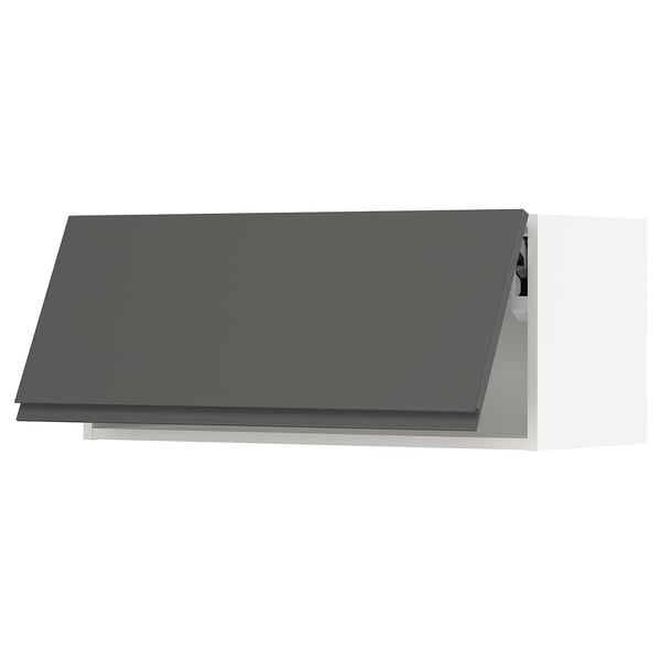 Modern dark grey kitchen cabinet with sleek, handle-less design.