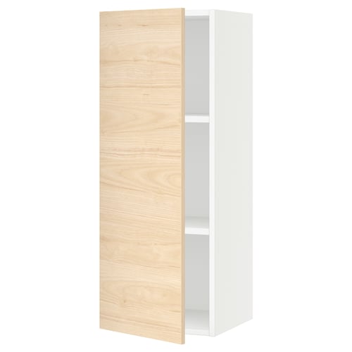 SEKTION kitchen cabinet: light wood, white frame, adjustable shelves, soft-closure hinge.