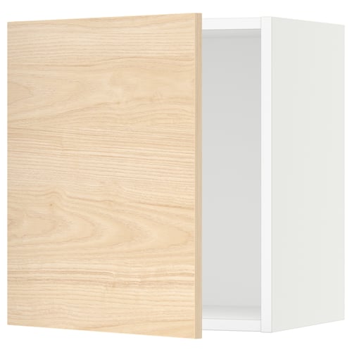 Modern light wood grain kitchen cabinet with white interior and soft-close hinge.