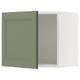 Green kitchen cabinet with square design.