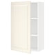 An off-white kitchen cabinet with a rectangular door and white interior, featuring adjustable shelves and bevelled edges.