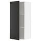 Black ikea SEKTION kitchen cabinet with white interior, two shelves.