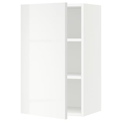 SEKTION white modern kitchen cabinet, glossy, rectangular, adjustable shelves.