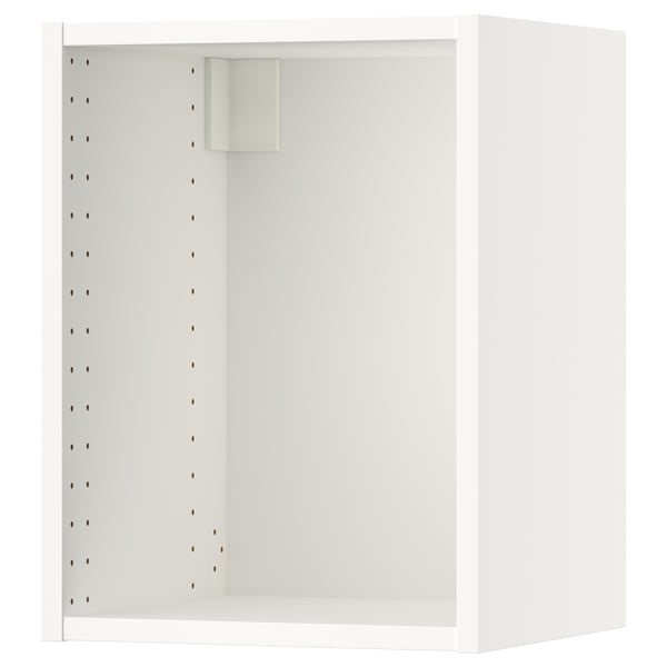A SEKTION white kitchen wall cabinet with pegboard and adjustable shelf.