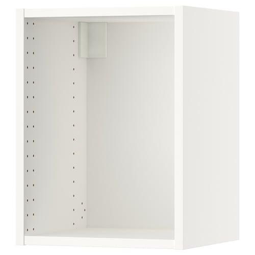 A SEKTION white kitchen wall cabinet with pegboard and adjustable shelf.