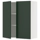 A green SEKTION kitchen cabinet with an adjustable shelf and a door that stays open gently.