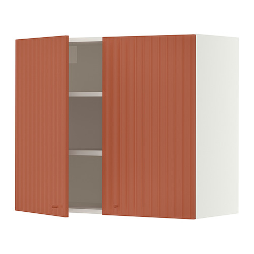 SEKTION Wall cabinet with 2 doors, white/Terrsjö red-brown wave pattern, 91x37x76 cm