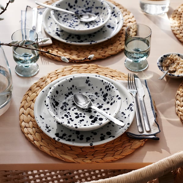 SILVERSIDA Deep plate, patterned/blue, 19 cm