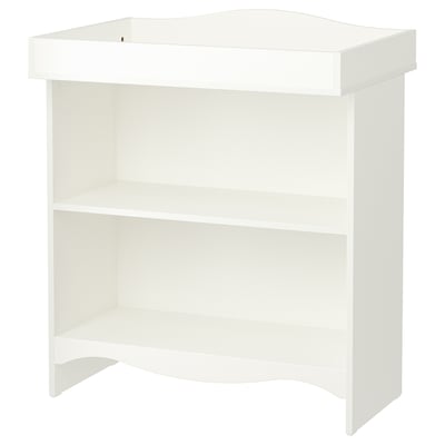 A white SMÅGÖRA baby changing table with shelves. Its a minimalist, rectangular design with smooth edges.