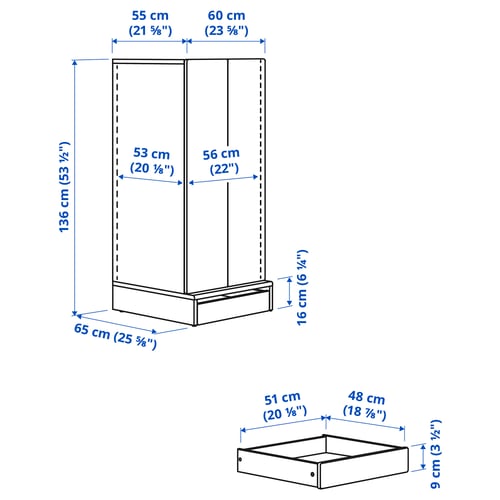 Illustration with measurements for the product: SMÅSTAD.