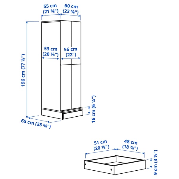 Illustration with measurements for the product: SMÅSTAD.